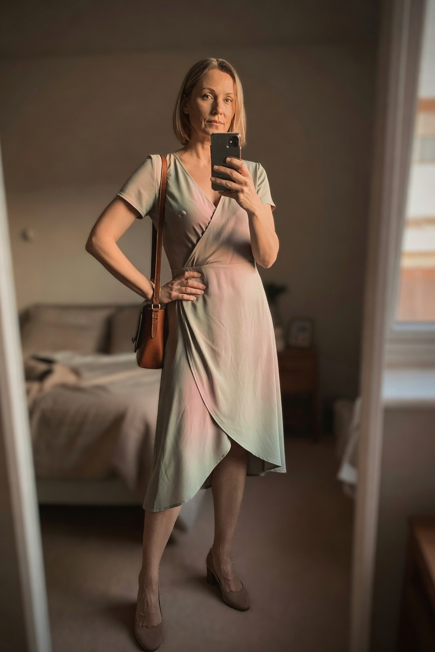 Midi Wrap Dress In Pastel Tones