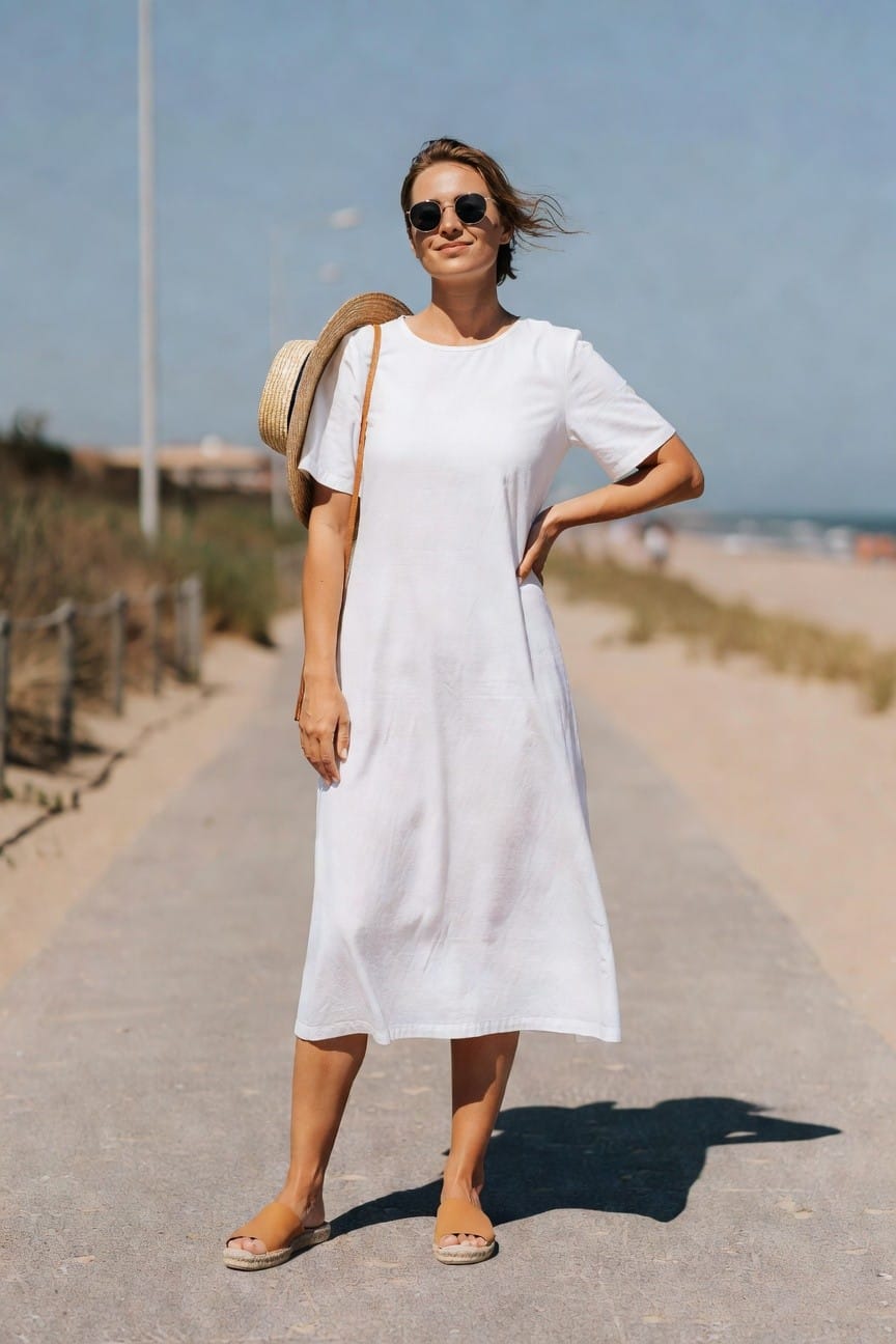 White Midi Dress With Espadrilles