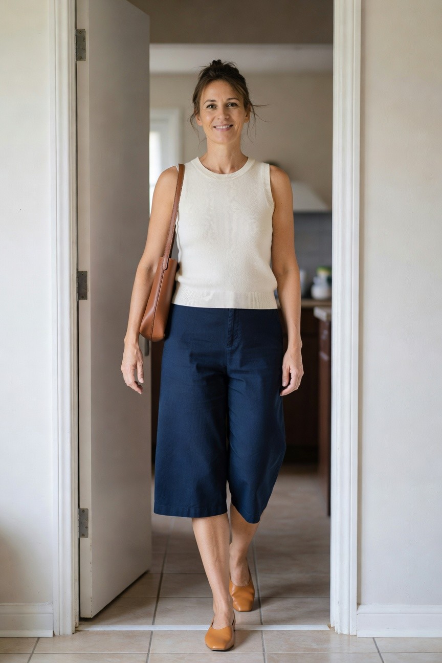 Tank Top And Navy Wide Crops