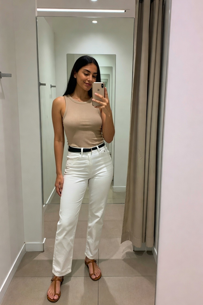 White Jeans With A Neutral Tank
