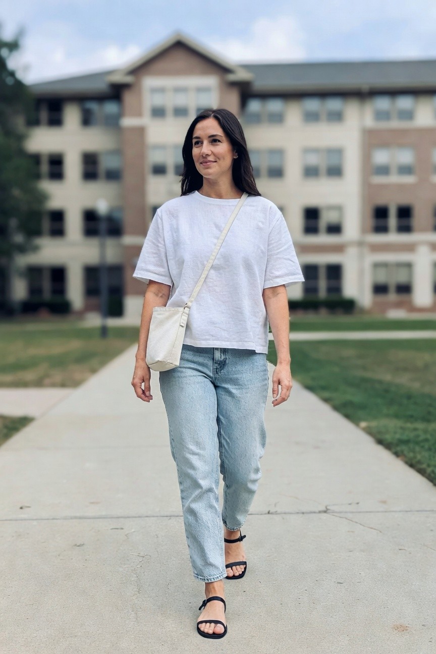 White Linen Top With Light Wash Jeans