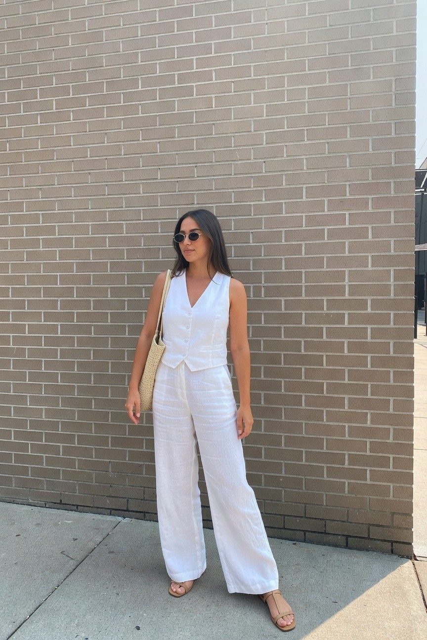 White Vest And Wide Leg Pants